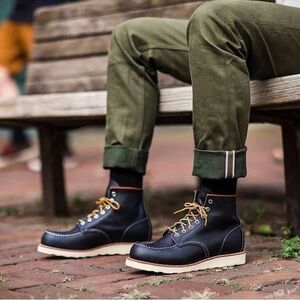 Red Wing Shoes rare navy blue Leather Boots with Tan Laces